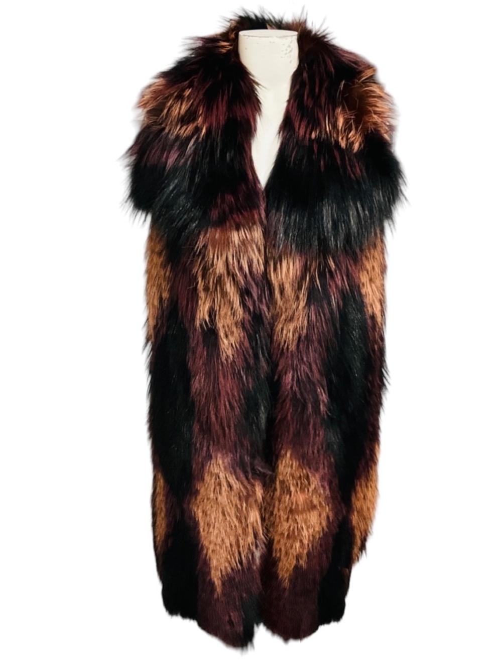 YVES SALOMON BLACK / BURGUNDY / PINK MULTI NOIR ROSE FOX FUR GILET VEST